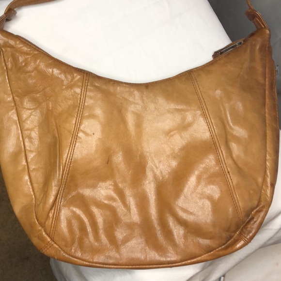 CONTESSA Vintage caramel brown genuine leather hobo style handbag. - Picture 10 of 11